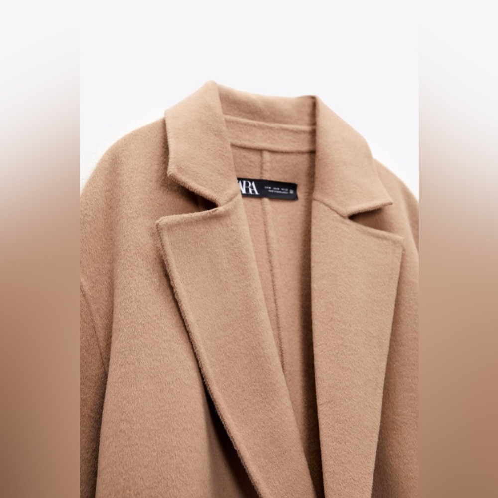 Zara coat wool blend oversized long camel belted rope trench coat - Picture 3 of 7
